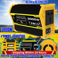 3000W Intelligent Power Inverter DC 12V To AC 110/220V Dual USB Car Voltage Transformer Portable Power Inverter for iPad Phone