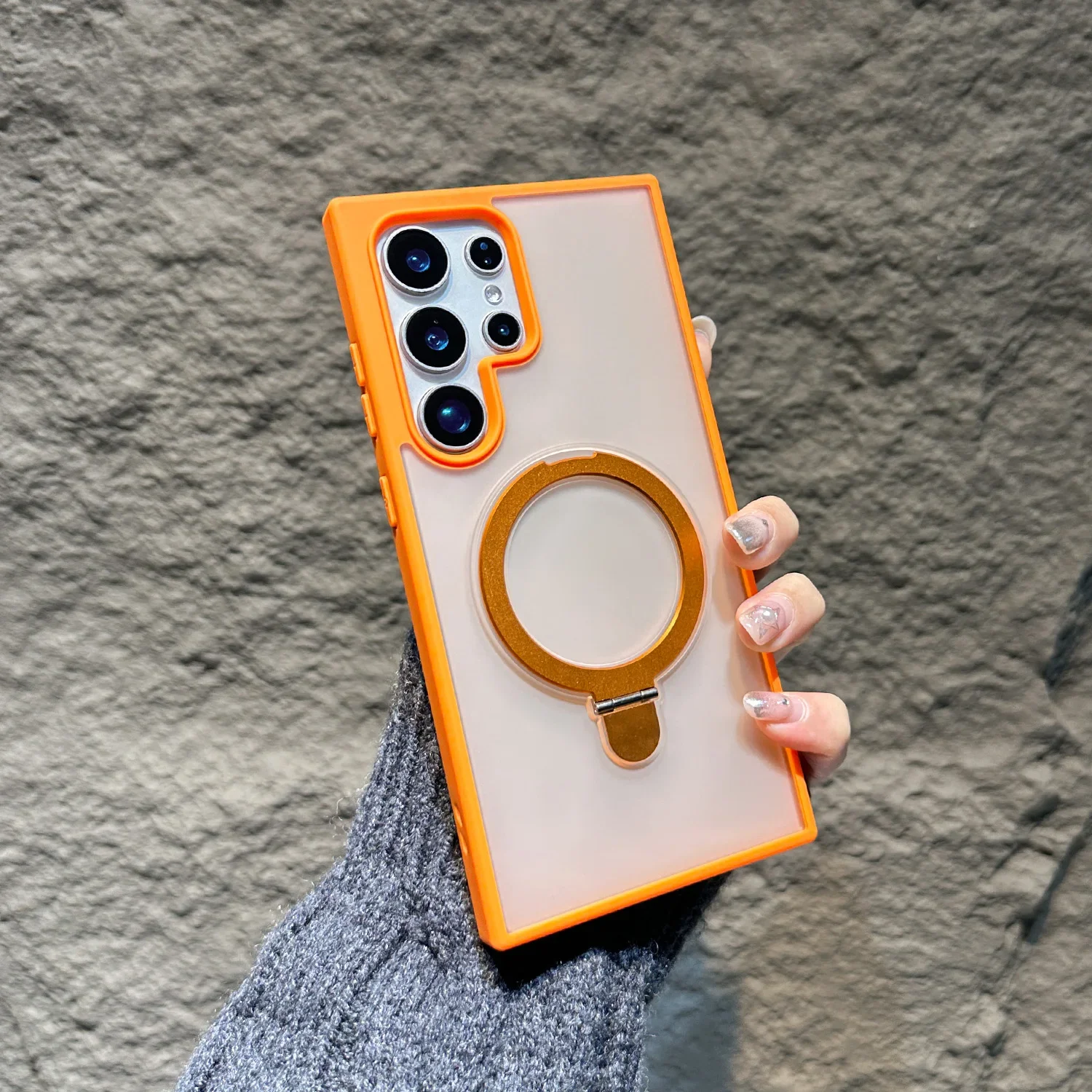 SR-حامل حلقي فاخر حامل حافظة هاتف مغناطيسية غير لامعة لهاتف جالاكسي S25 S24 Ultra S23 FE S22 Plus غطاء شفاف #2