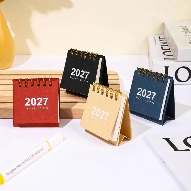 New 1Pcs 2027 Mini Simple Calendar Small Desk Calendar Creative Coil Calendar Planner Desktop Decor Office Stationery