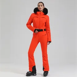 GSOU SNOW One-piece Ski Suit Women Thickening Snowboard Female Overalls Winter Windproof Waterproof Breathable  Skiing Suit
