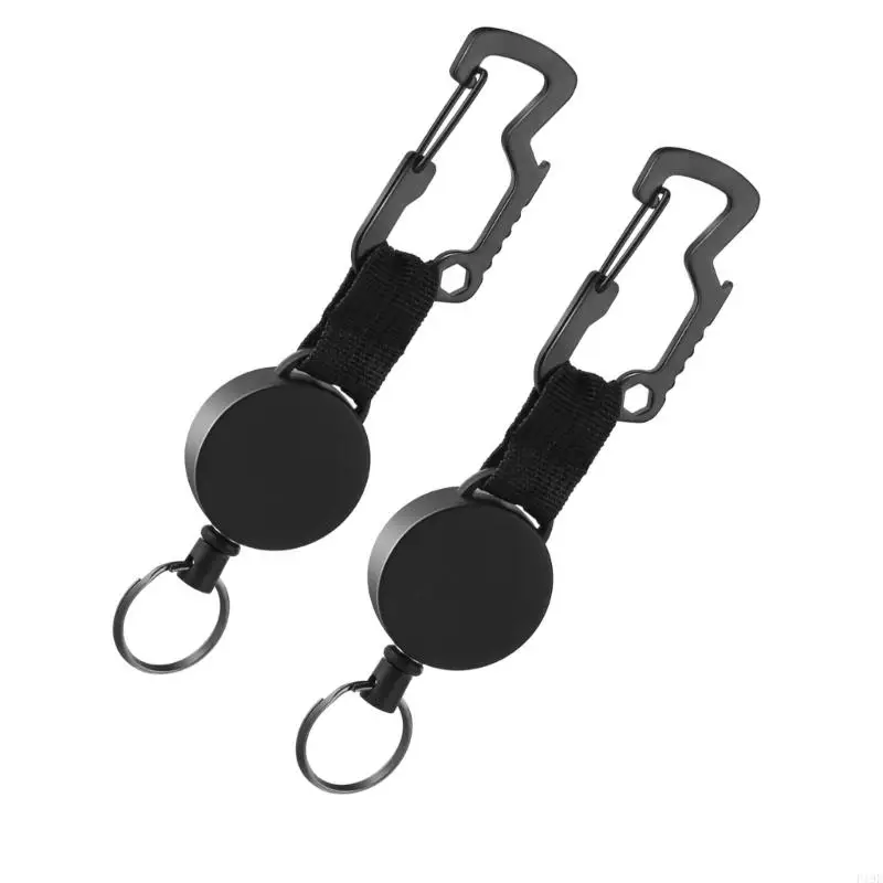 

Выдвижная катушка для ключей со стальным шнуром и карабином со встроенной открывашкой для бутылок и надежным зажимом с защитой