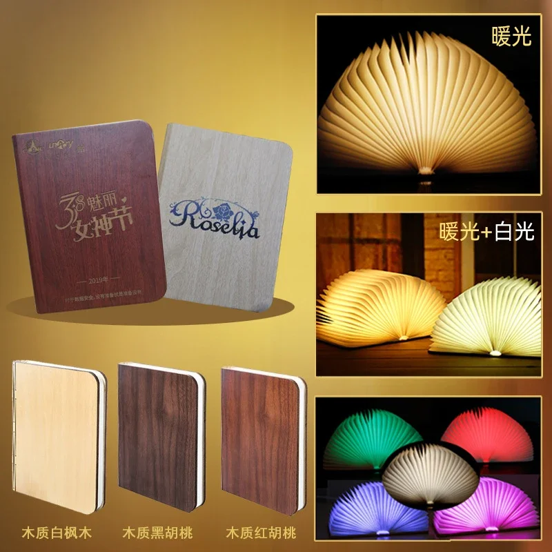 3D Falten Kreative LED Nachtlicht RGB Farbe USB Aufladen Holz Buch Licht Dekor Schlafzimmer Schreibtisch Tisch Lampe für Kind Geburtstag Geschenk