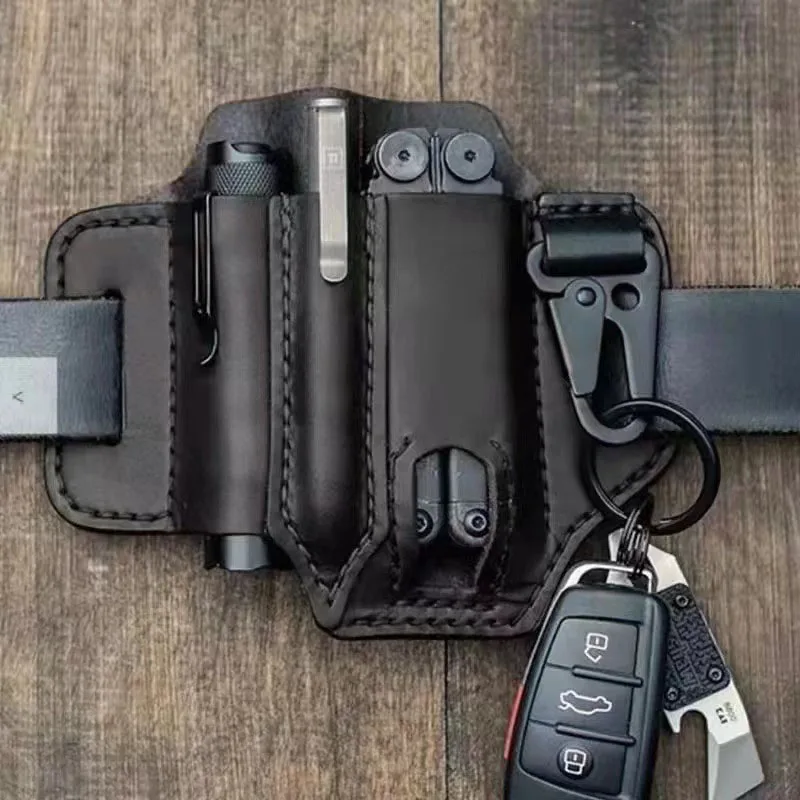 Multifunctional Waist Bag Tool Sheath EDC Leather Flashlight Holster Tactical Pen Case Storage Bag Pen Sheath Pocket Storage Bag