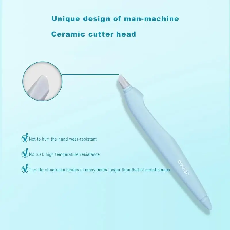 Deli Pen Type Ceramic Carving Knife Art Paper Box Cutter Utility Knife Micro Retractable Ceramic Blade Hand Safety Crafts Tool