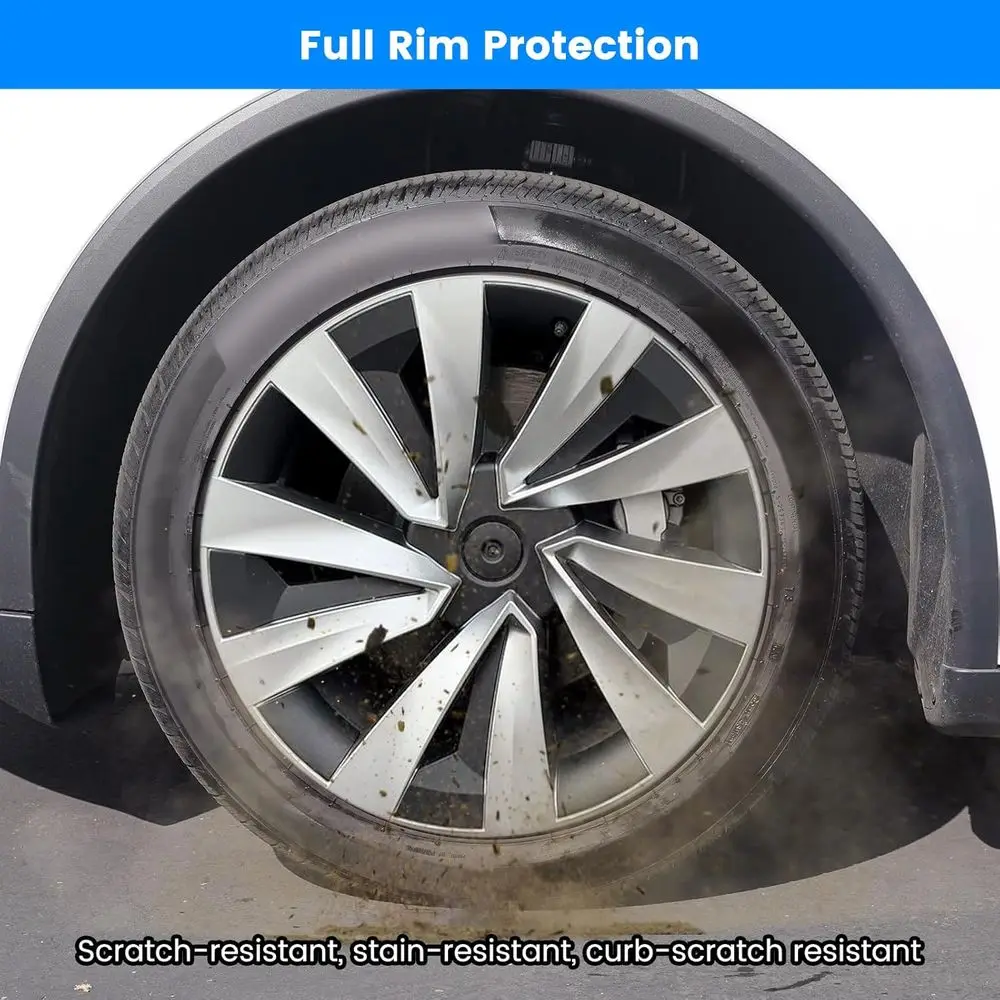 Hubcaps Fit for Tesla Model Y Juniper 2025 2026, 19" Silver + Black Wheel Covers with Center Caps, Cross-Spoke Design Rim Covers