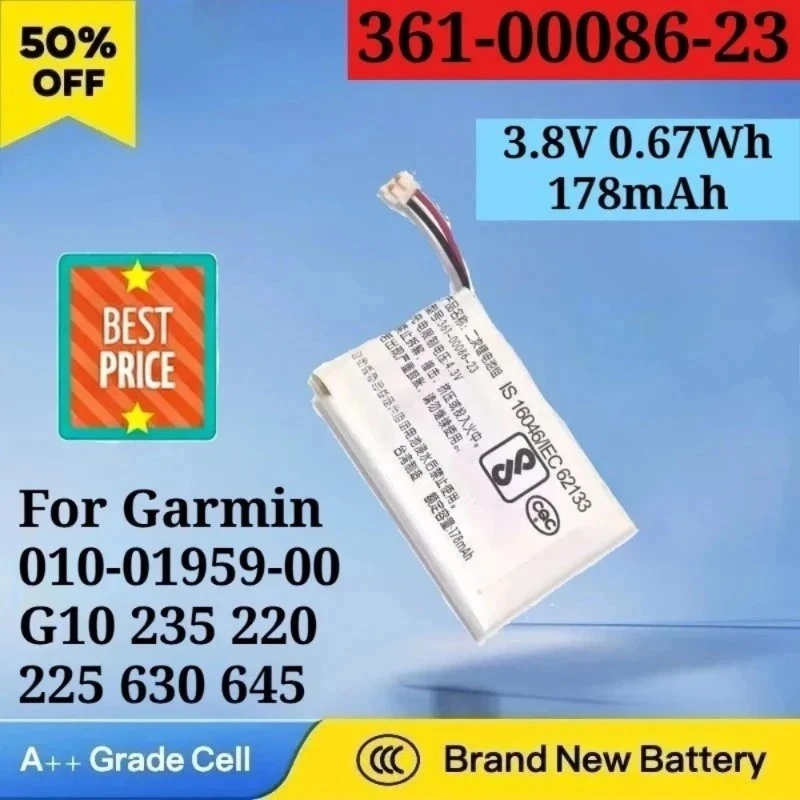 

361-00086-23 3.8V 0.67Wh 178mAh Replacement Battery for Garmin 010-01959-00 G10 235 220 225 630 645 361-00086-00 361-00086-24