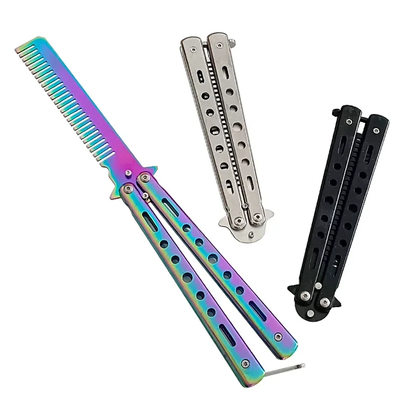 스테인레스 스틸 접이식 빗, 연습 훈련 나비 칼 빗, 수염 콧수염 브러쉬, 살롱 미용 스타일링 도구, 1 PC  Best5