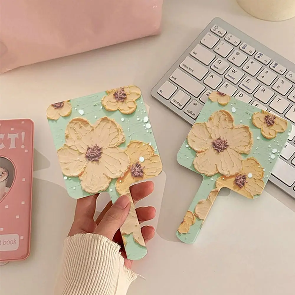 Portable Hand-Held Make-Up Mirror Flower Creative Square Mirrors Ins Style Square Cosmetic Mirror Woman