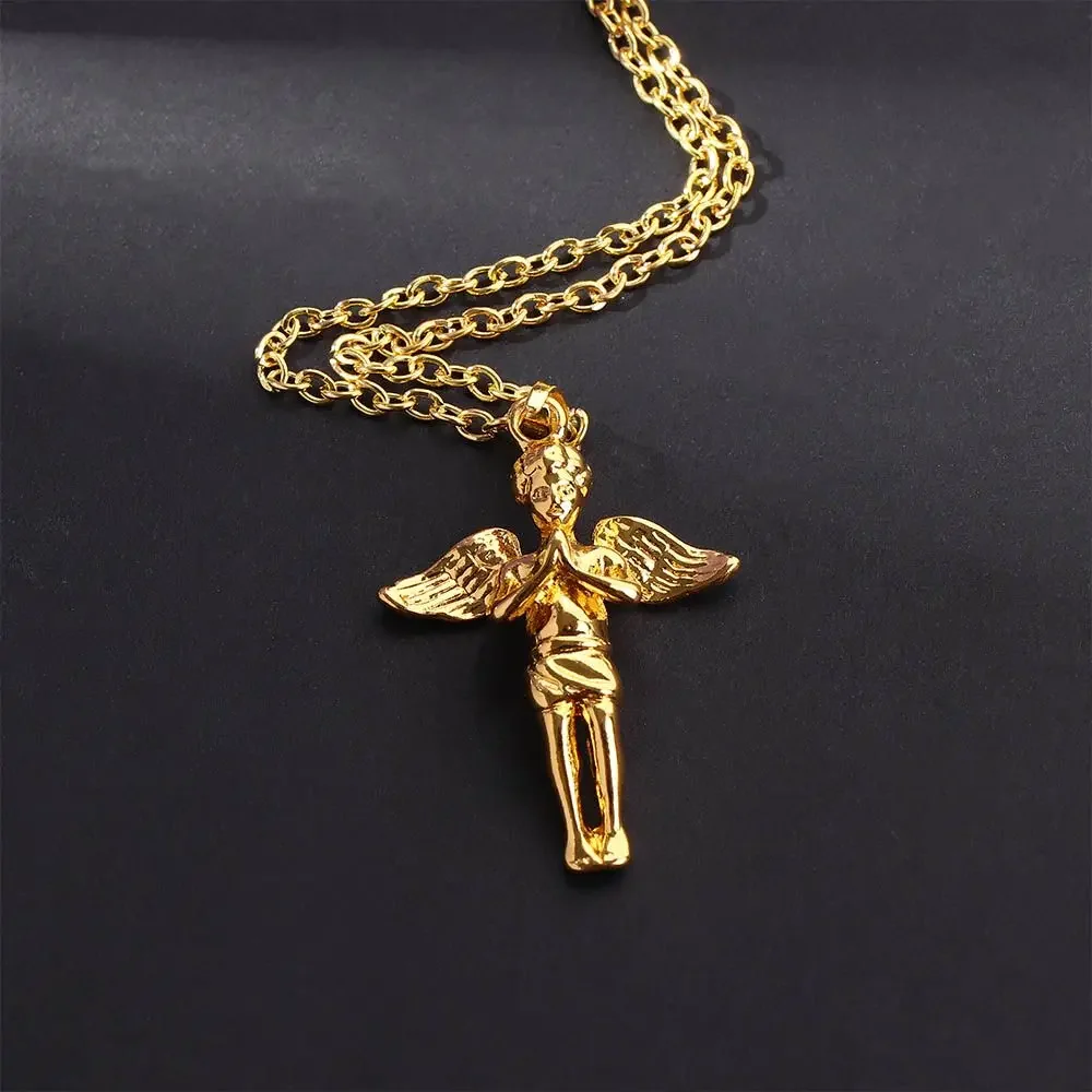 Greative Personality Hip Hop Accessories Wing Little Angel Necklace Pendant Angel Necklace Hiphop Pendant