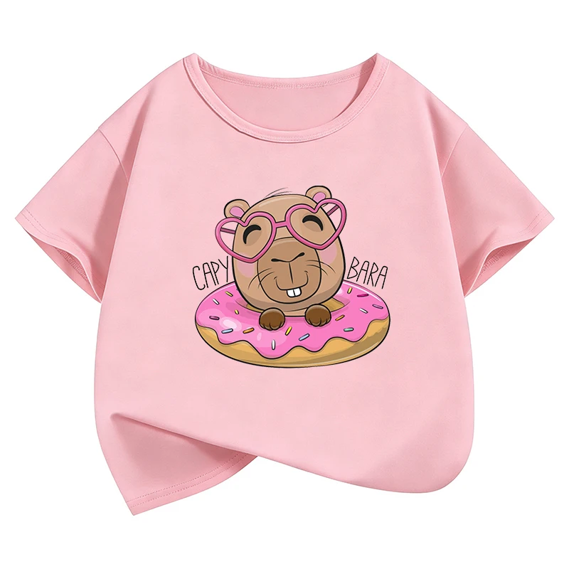 Funny T-Shirt Capybara Printed T Shirt Girls' Summer Clothes Short Sleeve Graphic Tops T-Shirts Cute Girls Clothing
