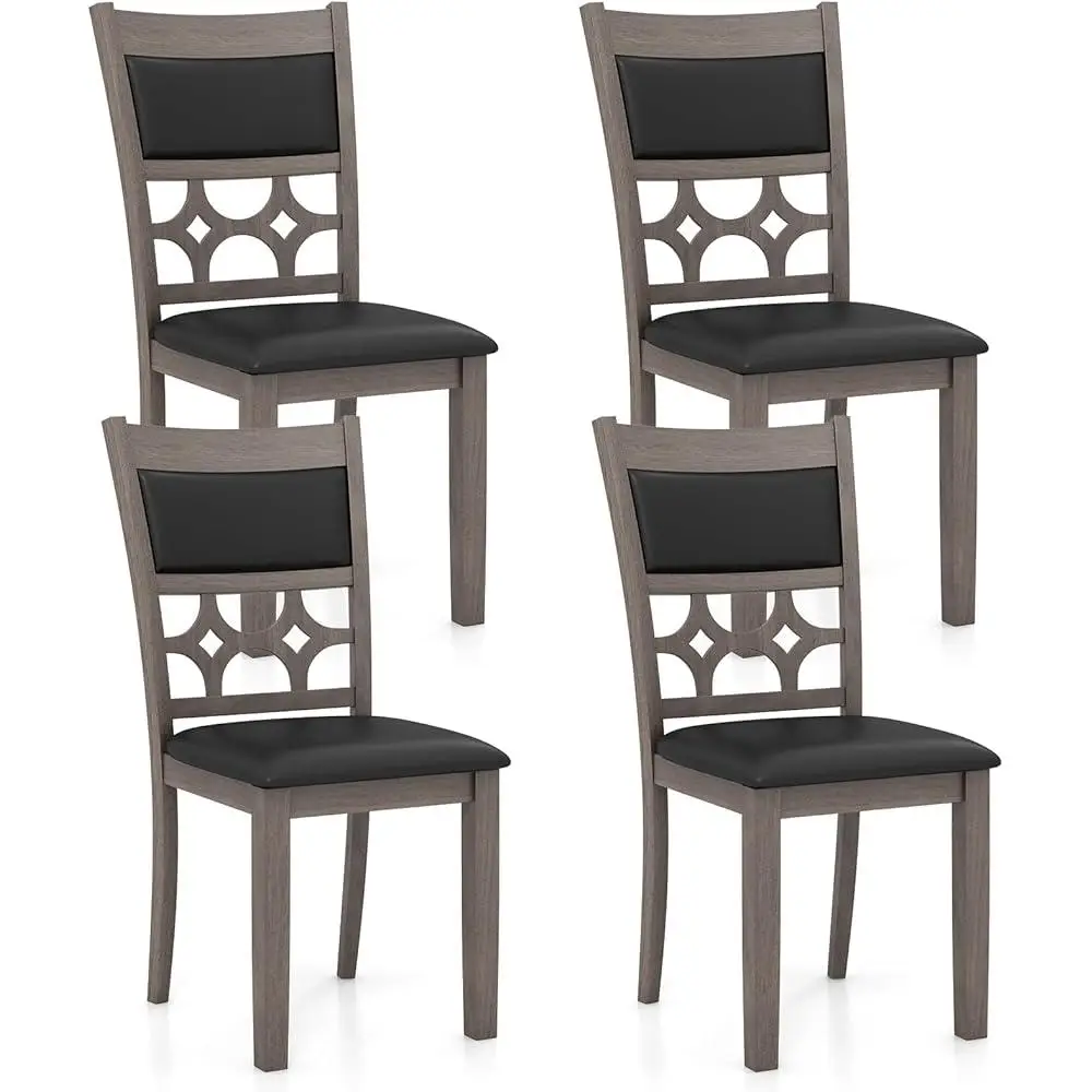 Set of 4 Wooden Armless Dining Chairs Padded Backrest Upholstered Seat Rubber Wood Legs Farmhouse Kitchen Furniture