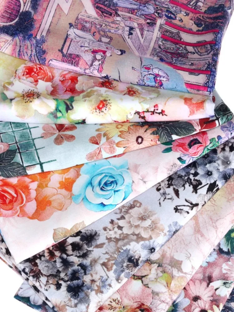 Summer Digital Printed Rayon Fabric Per Meter for Needlework Dresses Pajamas Clothes Diy Sewing Cloth Soft Smooth Flower Plant