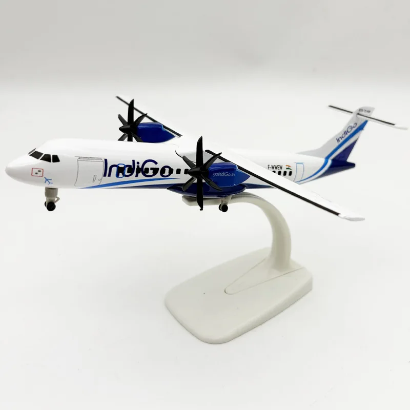 20cm Alloy Plane Model Indian Indigo ATR Diecast Aircraft Miniature Airplane With Base & Propeller For Aviation Collectible Gift