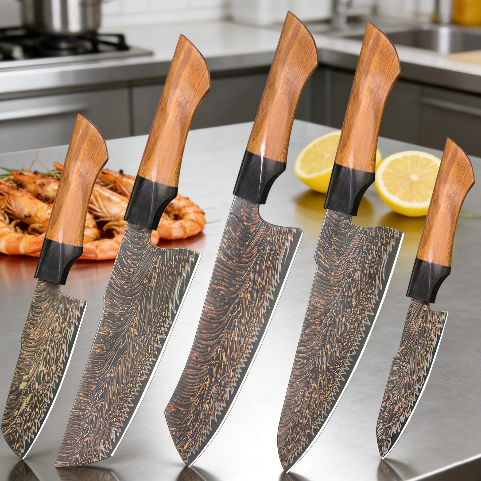 1PC，Premium 37 Layers Tricolor Copper Damascus Steel Kitchen Knife Chef Knife Kirisuke Knife Home Cooking Tool Kitchen Stuff