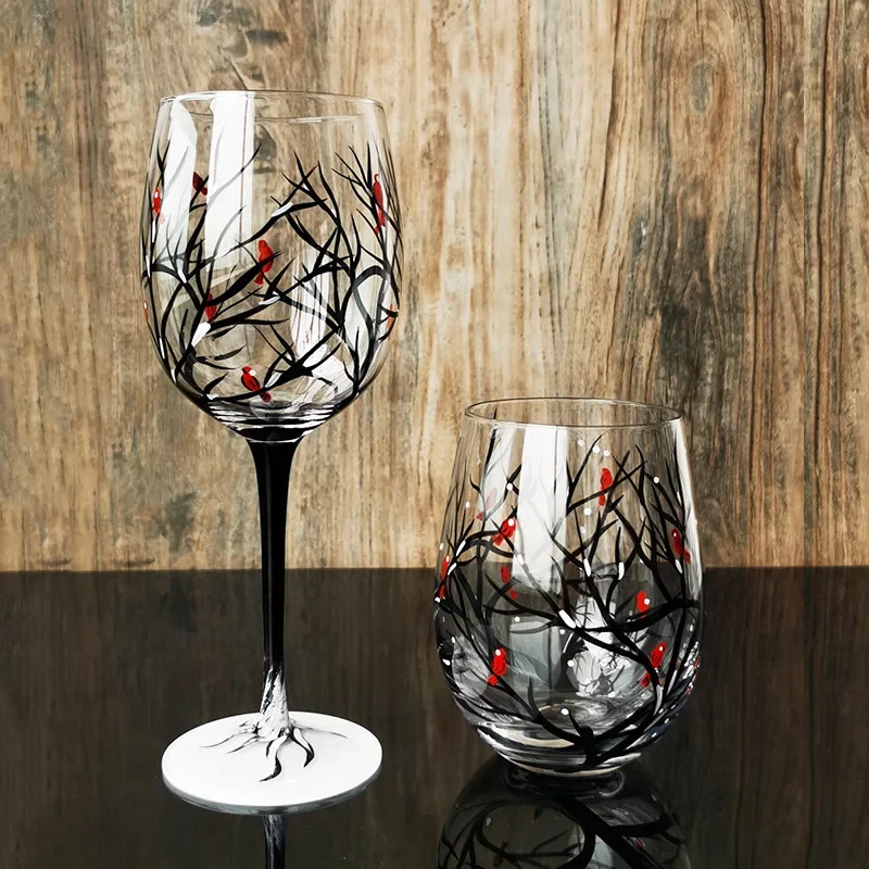 Crystal Glass Painted Goblet Creative Hand-painted Four Seasons Glass Goblet Wine Glasses Drinking Glasses Cocktail Glass