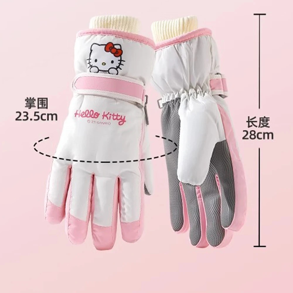 Sanrio Hello Kitty Ski Gloves Winter Plush Warm Touch Screen Kawaii Anime Kt Cinnamoroll Thicken Riding Outdoor Soft Water Proof