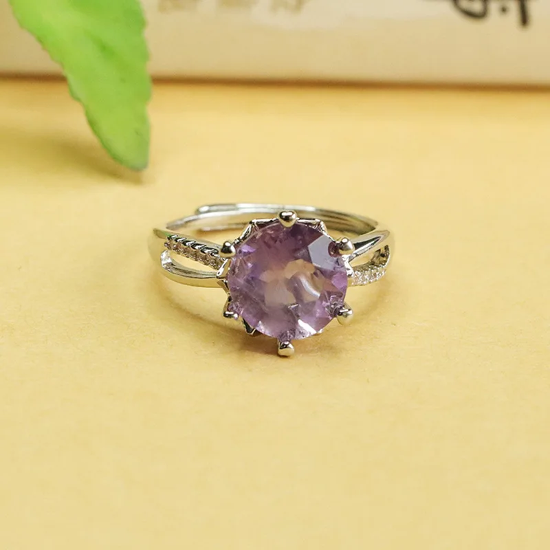 

Кольцо с натуральным аметистом, фиолетовое, женское модное украшение.