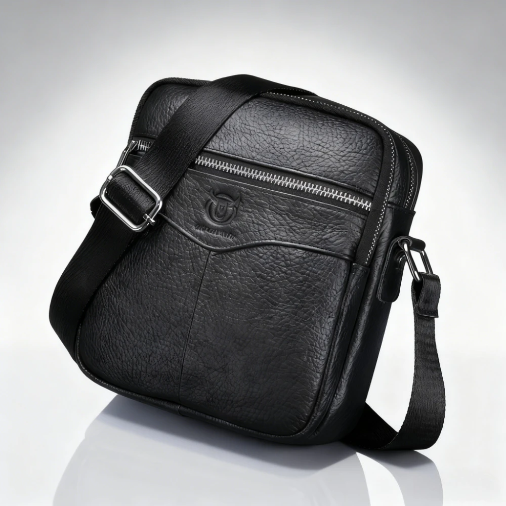 

New 100% Genuine Leather Men Shoulder bag husband causal Crossbody Bags Small Brand double Zipper Messenger Bags