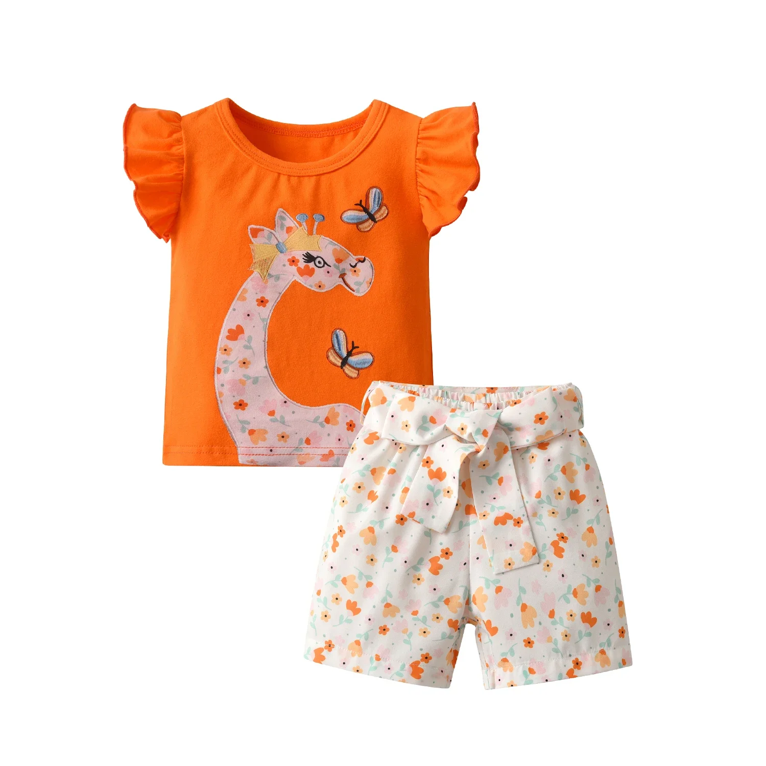 

Summer Cute Cartoon Kids Clothes Girls Outfit Set Short Sleeve Tops Pants Belt 3 PCS Casual Children Girl Clothing Set 1-4 Years