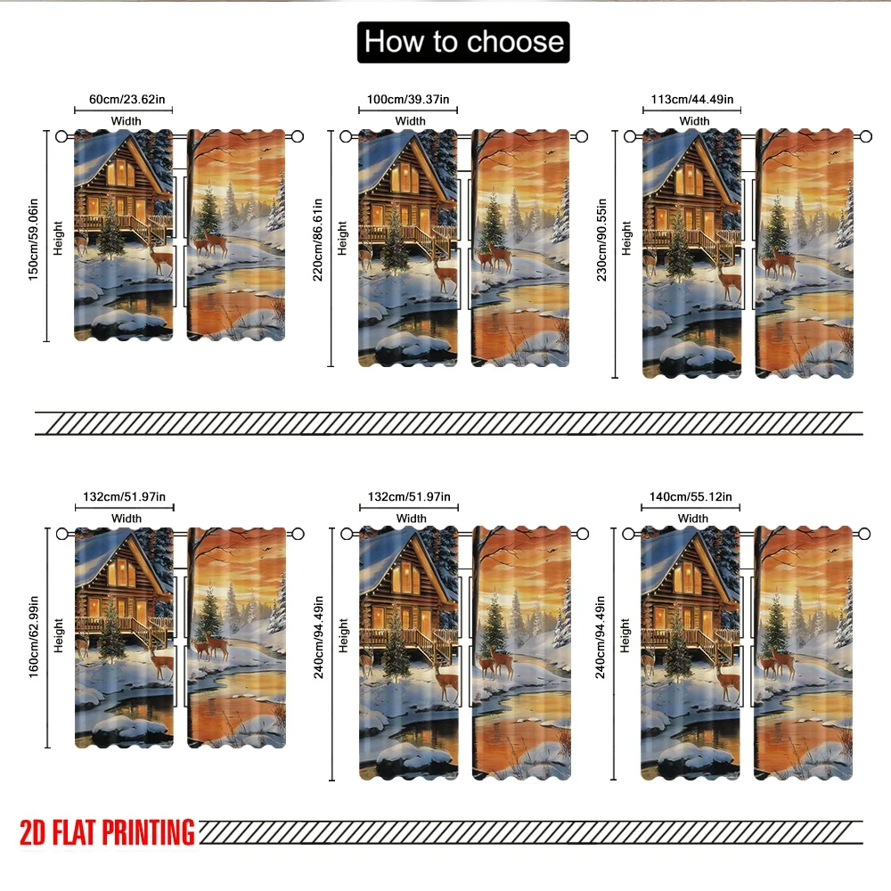 2 قطعة 2D الطباعة المسطحة ستائر عيد الميلاد المألوف مريحة المقصورة الغزلان عيد الميلاد المشهد الرقمية المطبوعة البوليستر الستائر عطلة #3