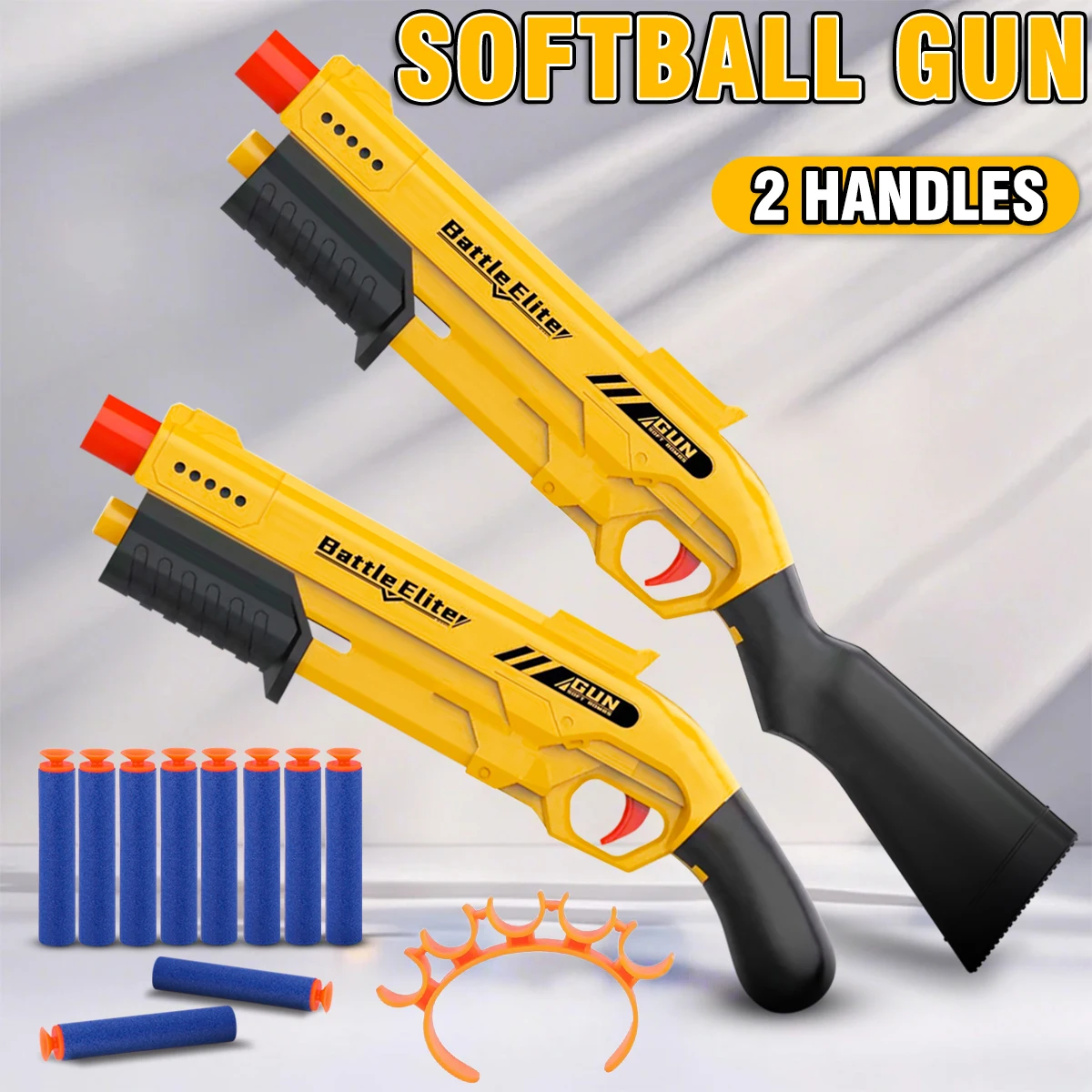 Pistola per freccette in schiuma manuale per bambini all'aperto con doppi manici Munizioni sicure Soft Bullet Multi colori per bambini