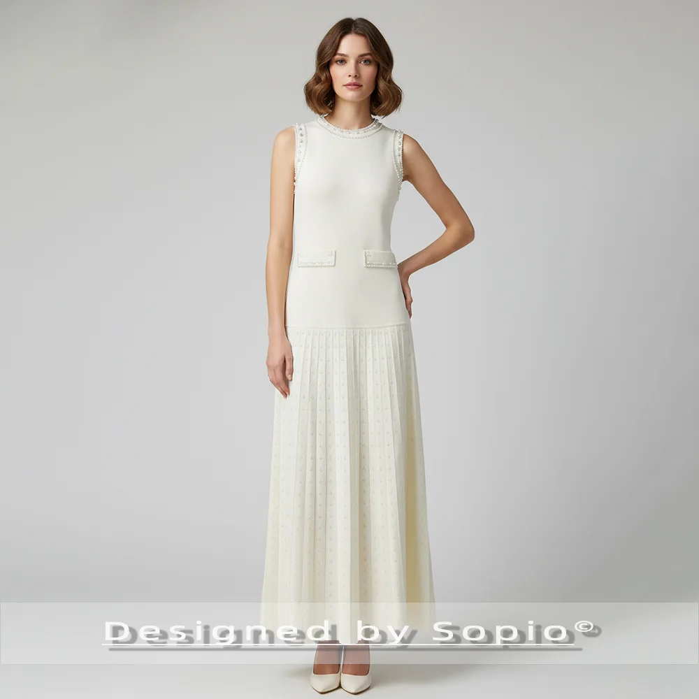 حبات اللؤلؤ محبوك فستان ماكسي المرأة الصيف فسكوزي أكمام موضة تانك الجلباب سيدة أنيقة مساء حفلة فستان طويل 2026 #2