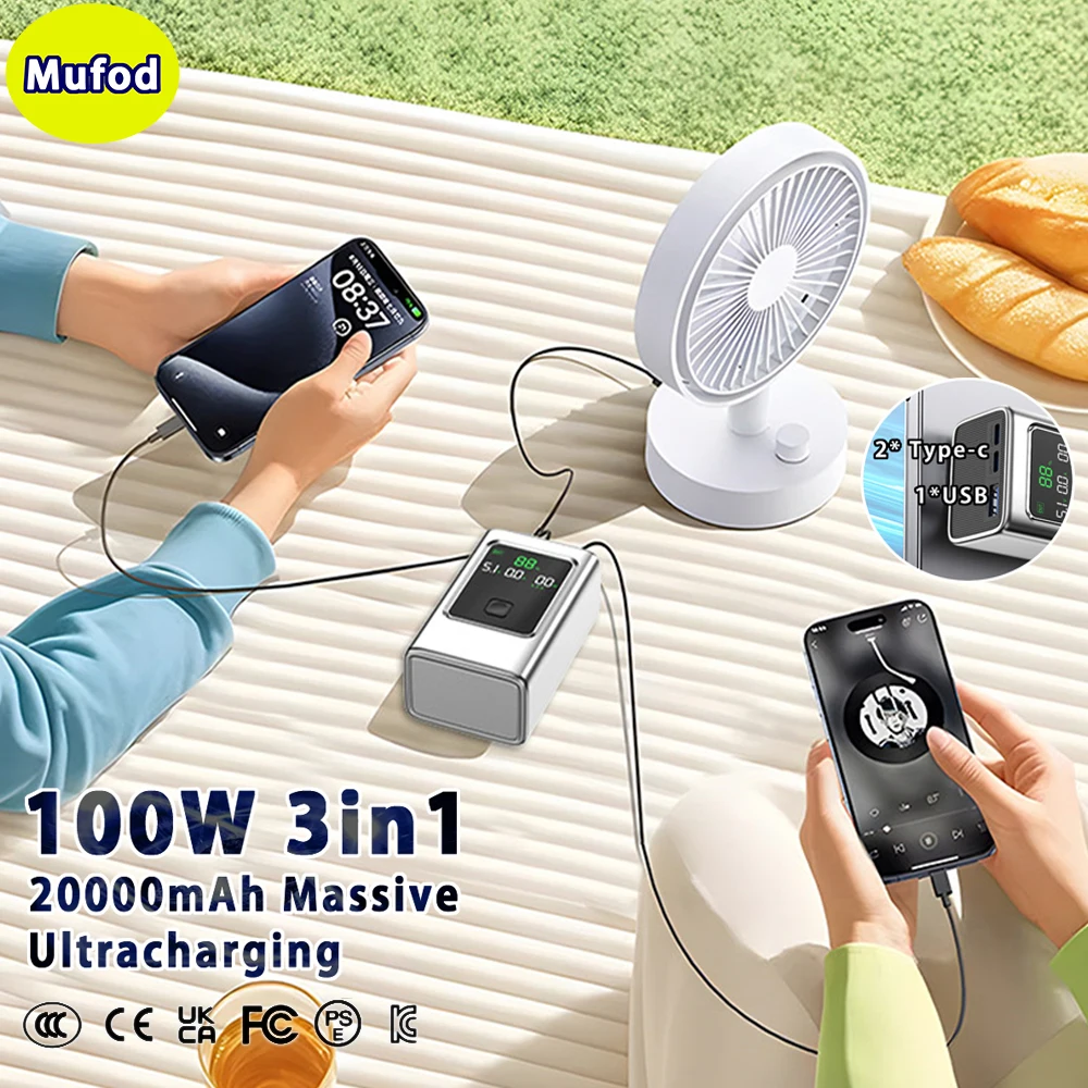 

Mufod Lightweight Power Bank Portable Charger 100W Fast Charging 10000mAh Large Capacity Battery Powerbank For Phone Laptop
