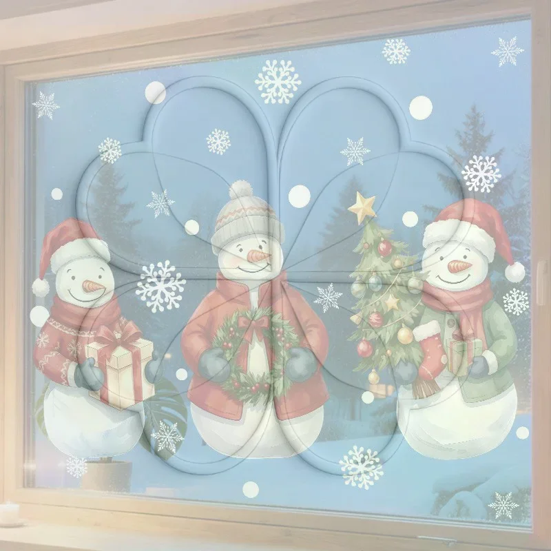 2027 Christmas Window Clings Santa Sleigh Reindeer Gingerbread Snowman Snowflake Stickers Mall Shop Window Glass Holiday Decor