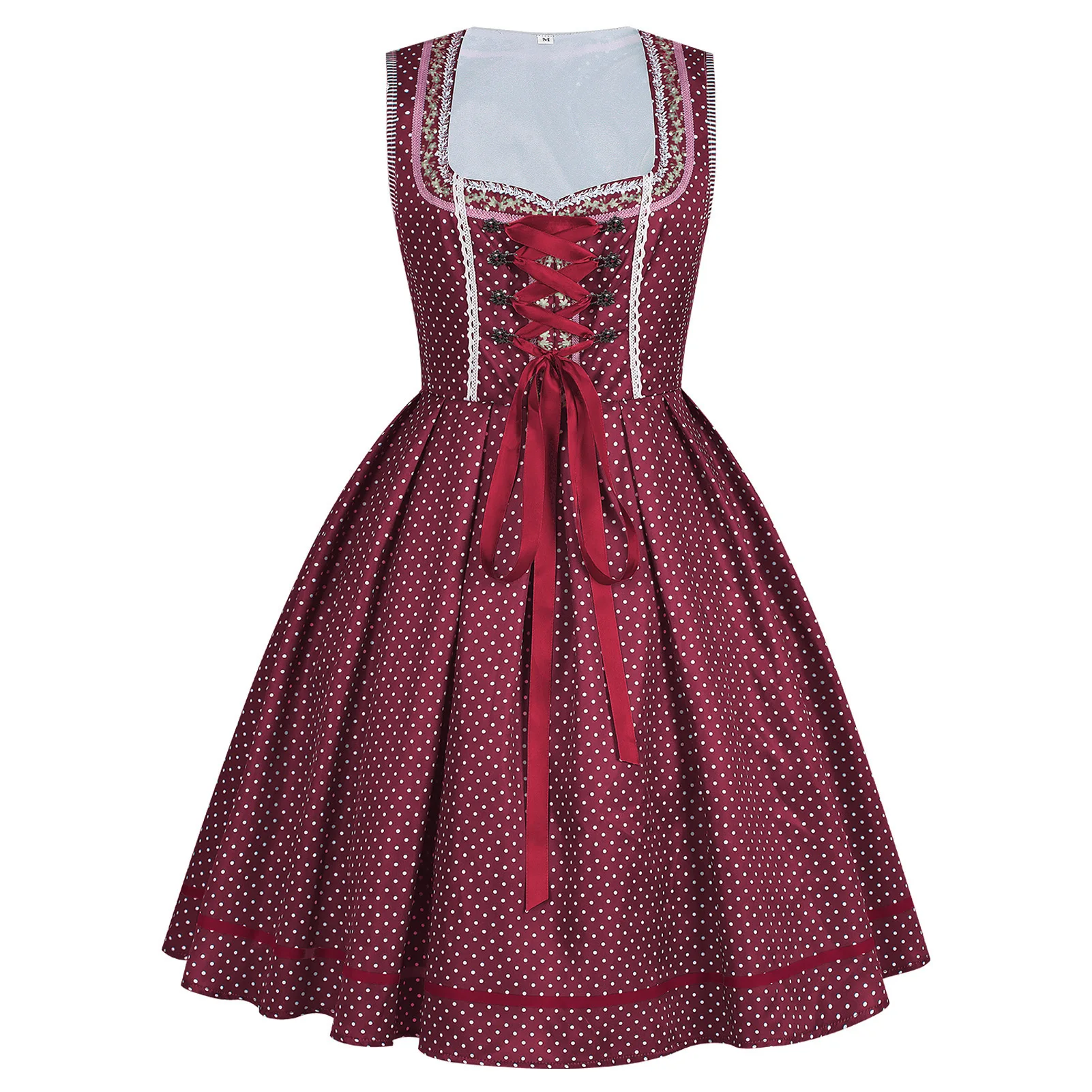 Deutsches Oktoberfest Dirndl-Kostüm für Damen, elegantes Spitzen-Blumen-Bayerisches Traditionelles Kleid, Vintage-Dienstmädchen-Festival-Cosplay-Fantasie-Anzug – Detail 31