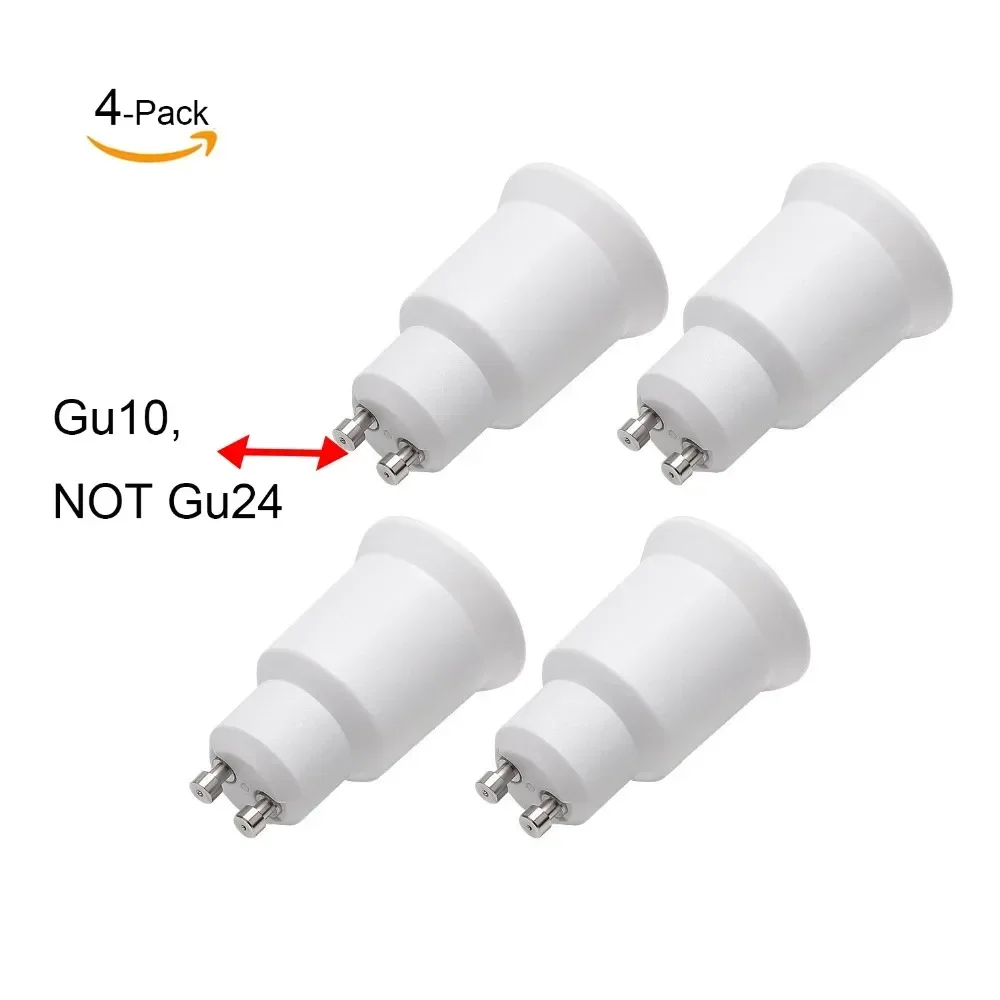 4pcs GU10 to E26/E27 Lamp base adapter Gu10 to E27 light socket adapter extender, install standard LED bulb into Gu10 holder