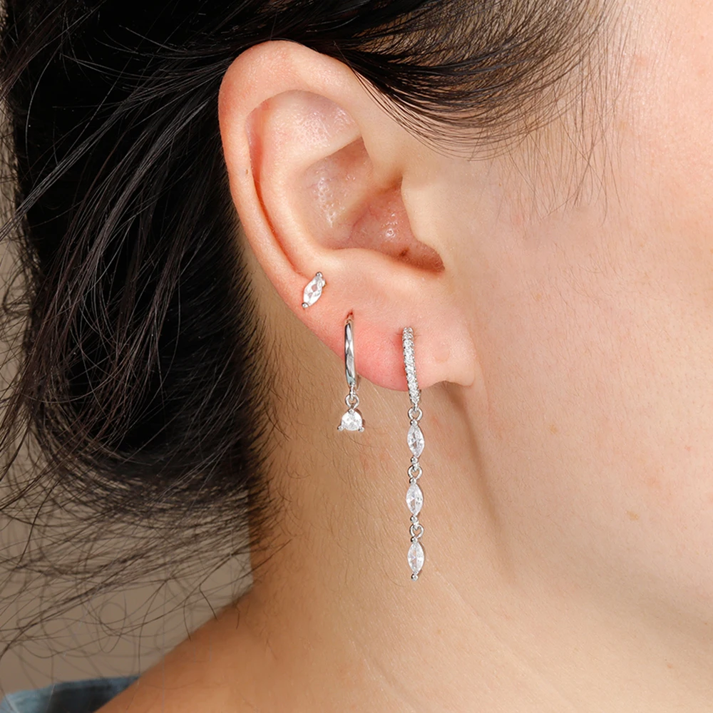 3pcs Vintage Stainless Steel Tassel Geometric Pendant Earrings Set for Women Gold Plated Zircon Cartilage Piercing Ear Jewelry