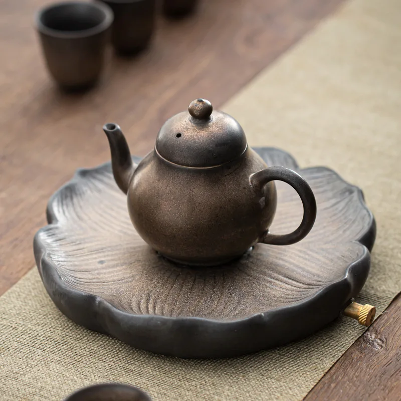 Kiln-turned Stoneware Gilt Teapot Single Pot Japanese Style Retropure Ceramic Side Handle Xishi Pot Tea Infuser Tea Kettle
