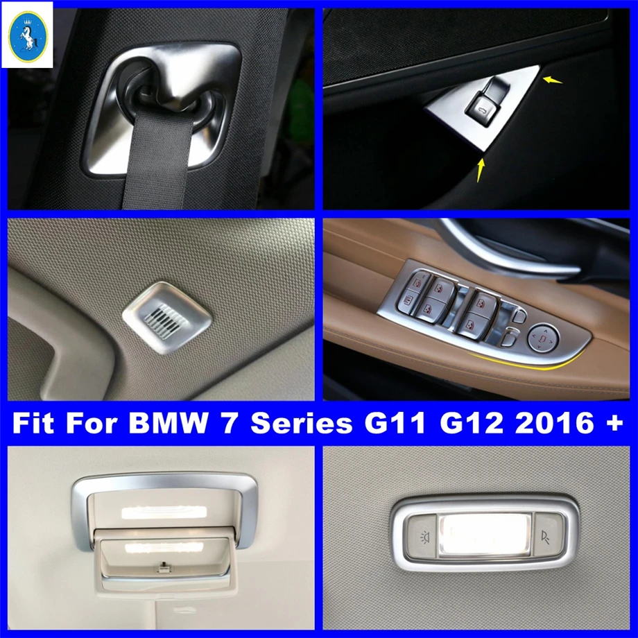 

Matte Interior Refit Kit Safety Belt Buckle / Lift Button / Make Up Mirror Cover Trim Fit For BMW 7 Series G11 G12 2016 - 2020