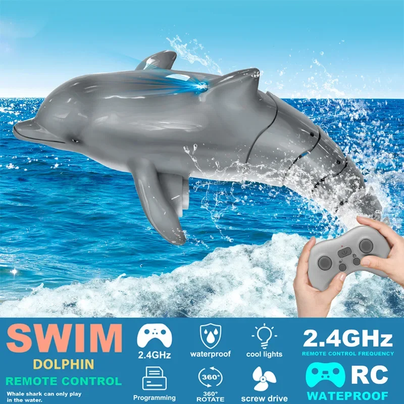 Rc Boat 2.4G Remote Control Dolphin with Light Simulation Electric Water Toys Simulation Radio-Control Animal Children Gift