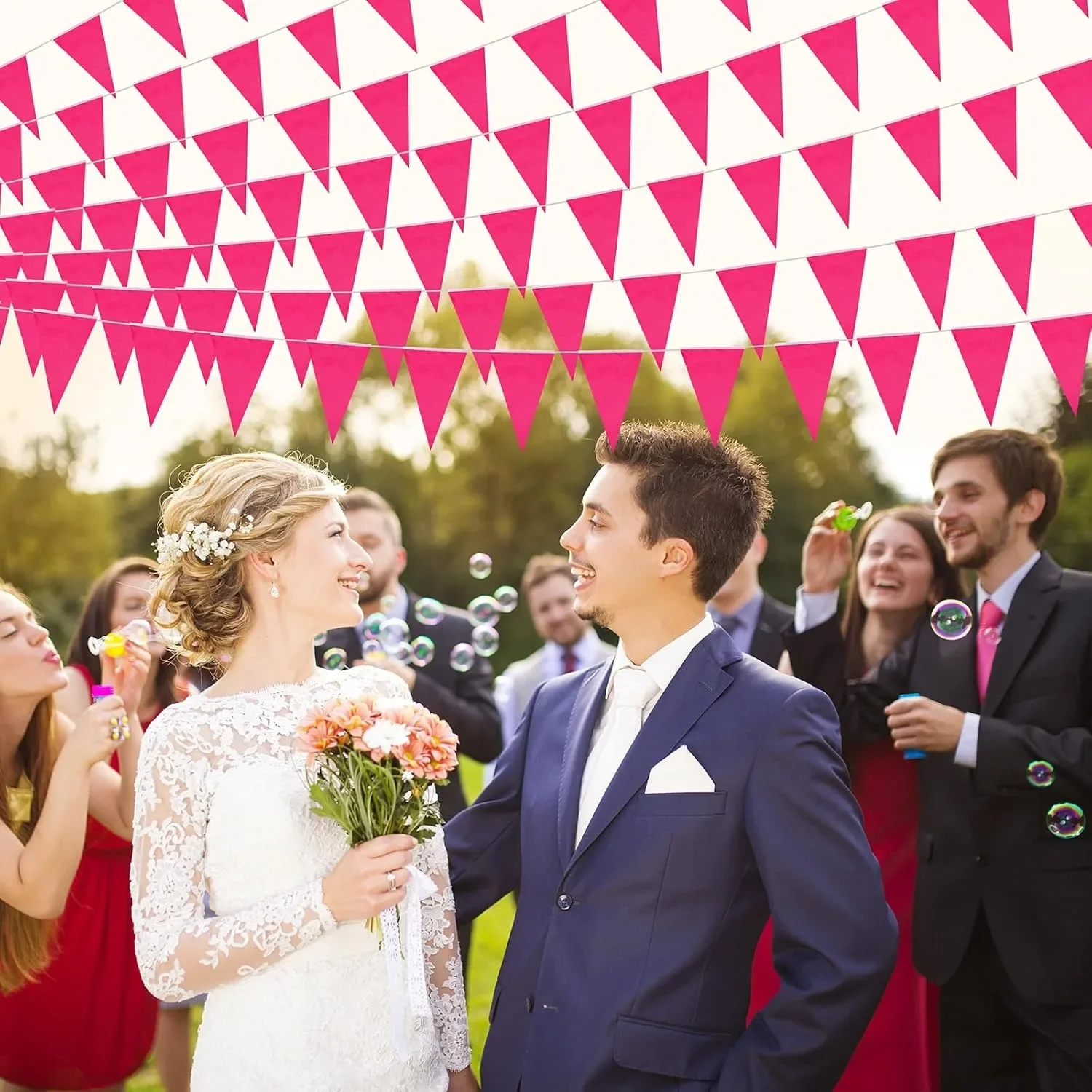 Rose Pink Pennant Banners Flags String DIY Bunting Flags,Party Decorations for Grand Opening,Kids Birthday,Events Celebration