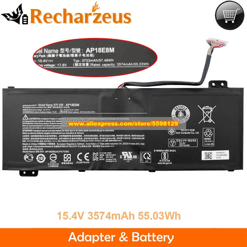 Genuine AP18E8M Battery For ACER Nitro 5 AN515 ConceptD 5 CN515 Series Aspire 7 A715-74 Notebook Battery Packs 15.4V 3574mAh