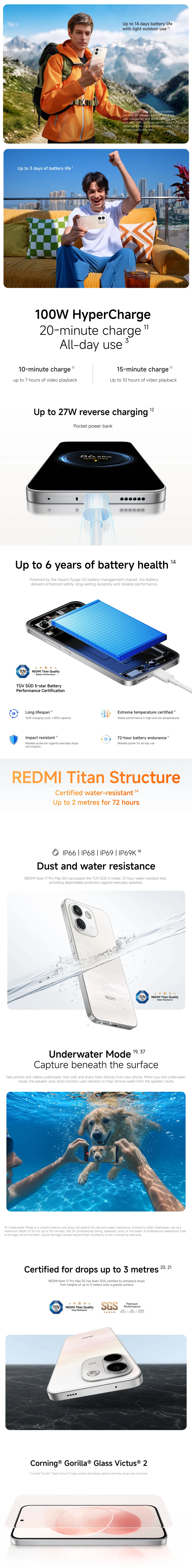 Xiaomi Redmi Note 17 Pro Max 5G Global Version, 6.83-inch AMOLED 120Hz Display, 9210mAh Battery, 100W HyperCharge, IP66/IP68 Waterproof, Corning Gorilla Glass Victus 2, Snapdragon 6 Gen 5, 50MP AI Camera, 5G Smartphone