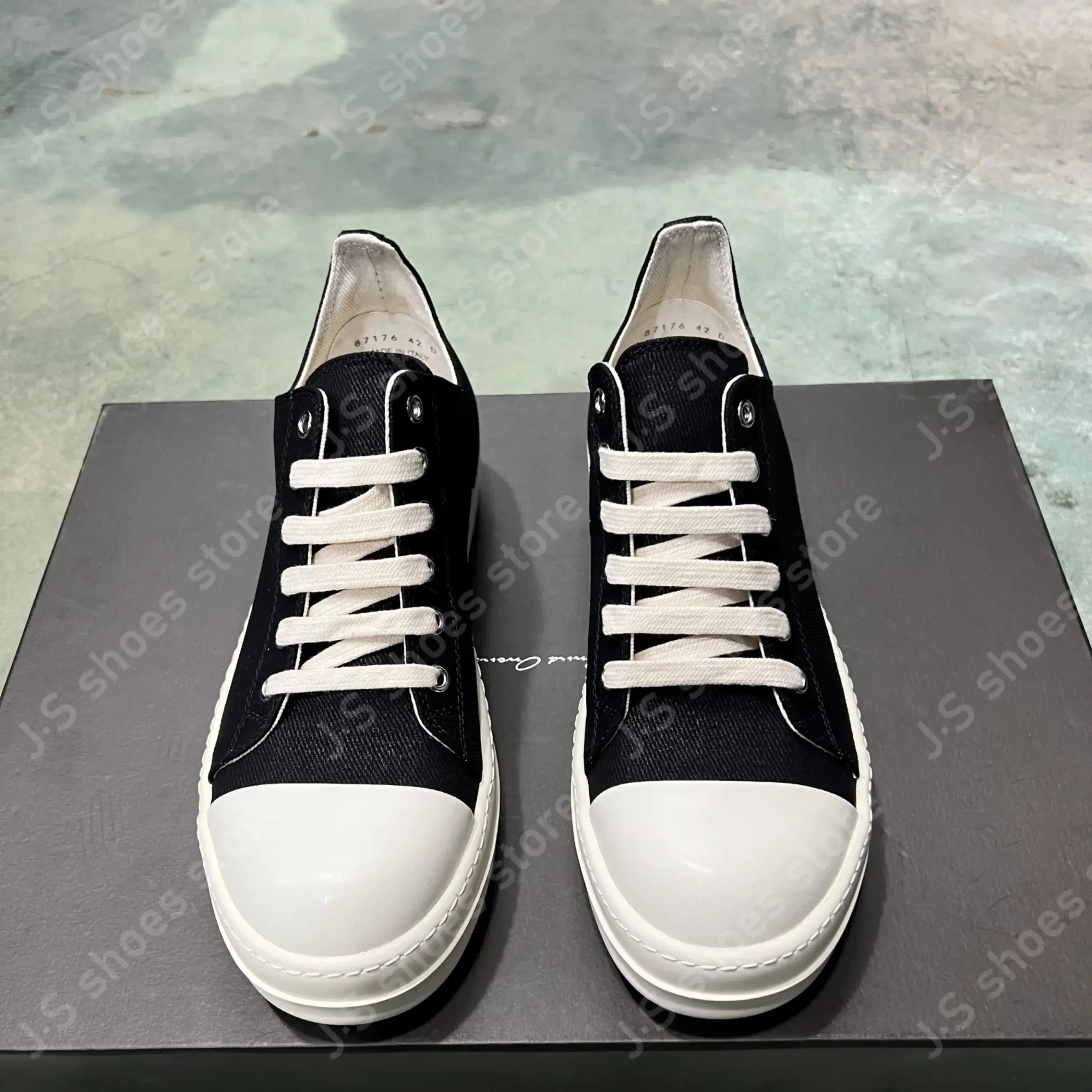 

Ricks Classic Men Shoe Black Wax Canvas Low Top Shoes Women Casual Sneaker Owens Luxury Lace Up Black Canvas Flat Sneakers