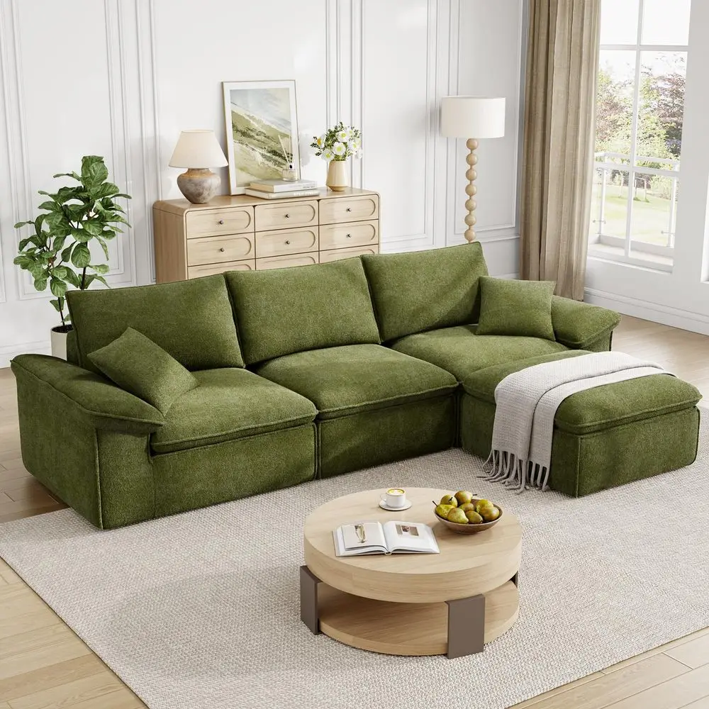 

CloudLuxe 120 Modular Sectional Sofa, Deep Seat Cloud Couch with Teddy Upholstery, Oversized 3Seater with Ottoman, Boneless Cou