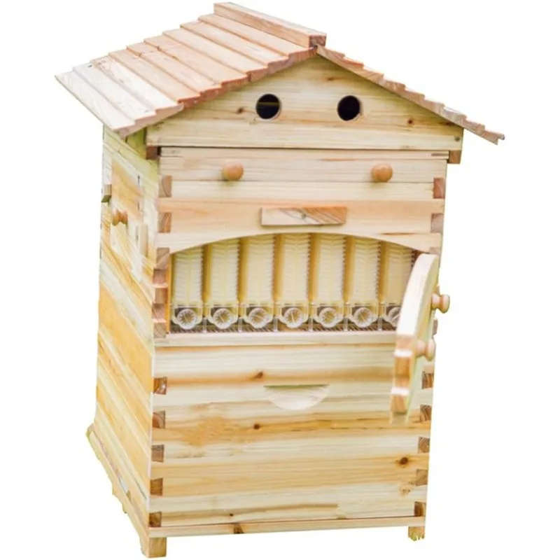 

LANGLANG Automatic Wooden bee hive House kit with 7 PCS Upgraded Auto Frame Comb-Beehive Box Honey Free harvesting.