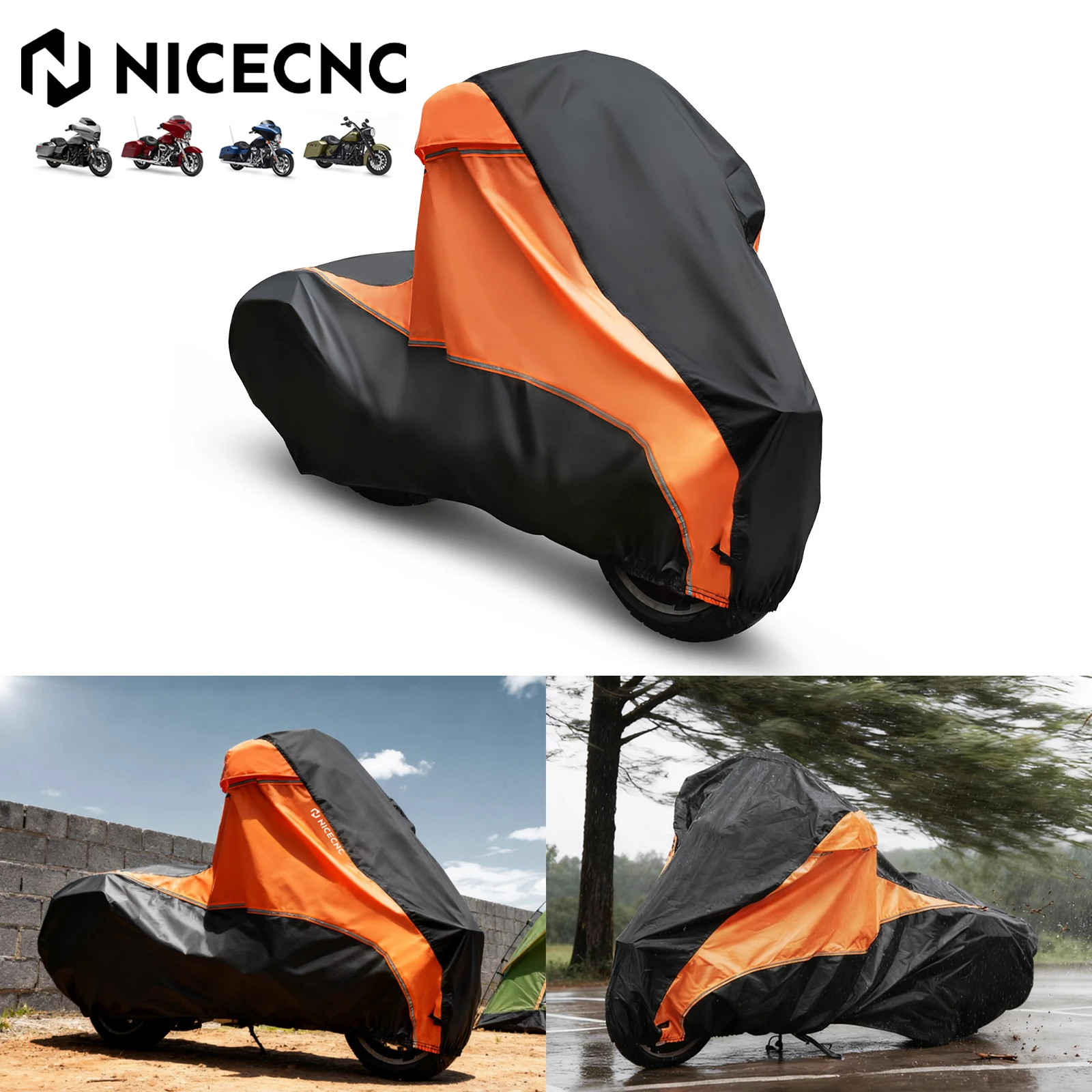 Motorcycle Cover PU Waterproof For Harley Street Gilde Road Gilde Road King Motorcycles With Dual Side Cases (Without Top Box)
