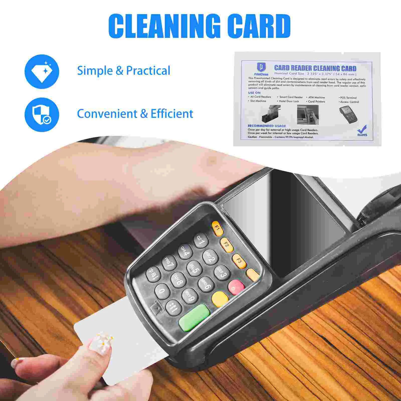 Terminal Card Reader Cleaner Pos Ferramentas De Limpeza, Cleanser, PVC, Dual Side, 10 Pcs