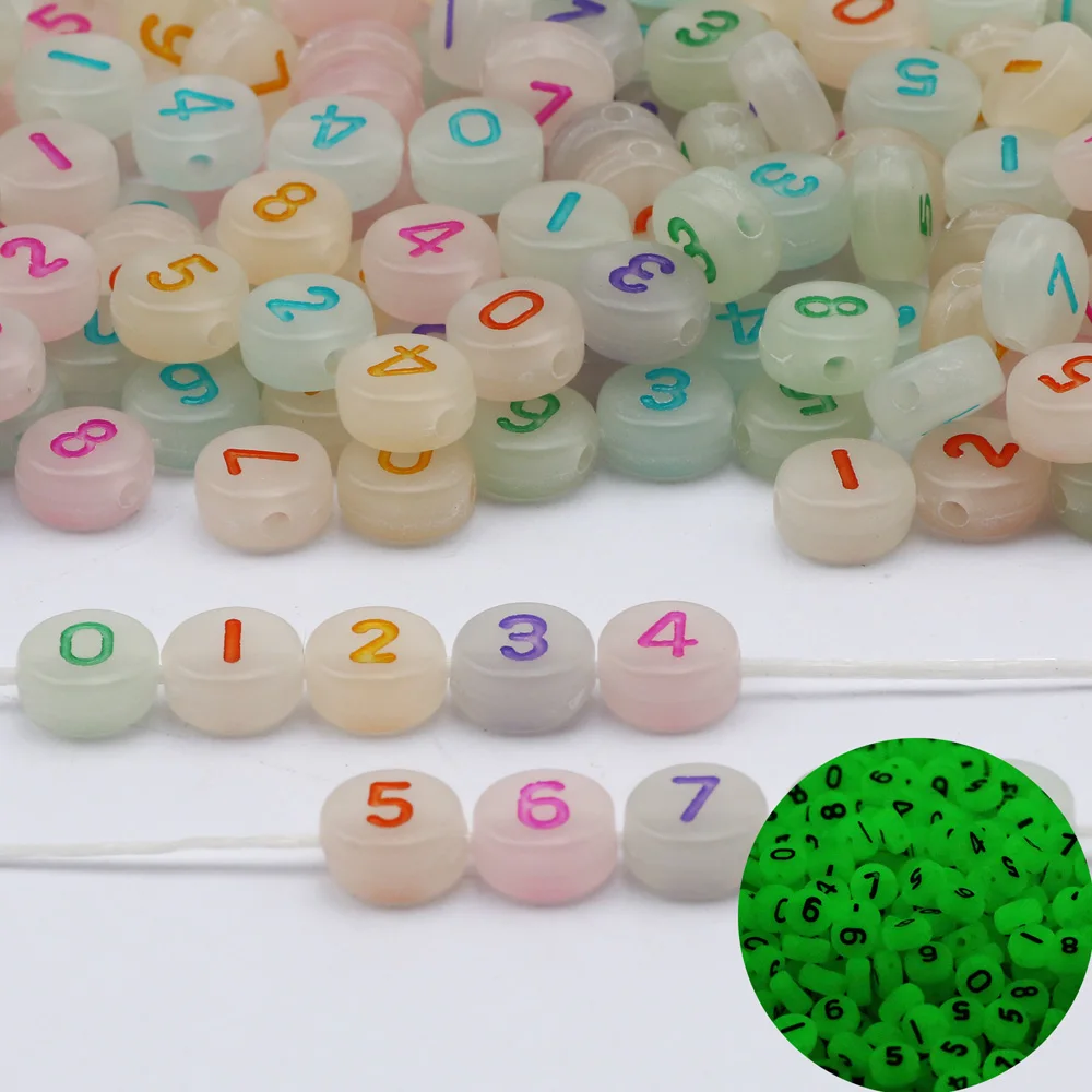 100 Uds. Cuentas acrílicas con números luminosos coloridos, cuentas espaciadoras redondas planas para costura, accesorios para hacer joyería Diy