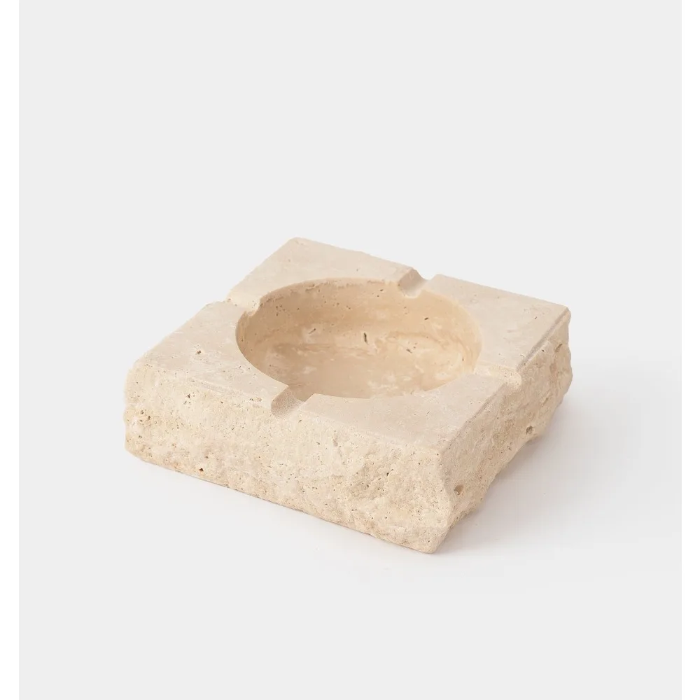 

Wholesale Price 19 Usd/pcs MOQ 50pcs Natural Marble Stone Manual Crush Edges Ashtray Travertine Catchall Storage