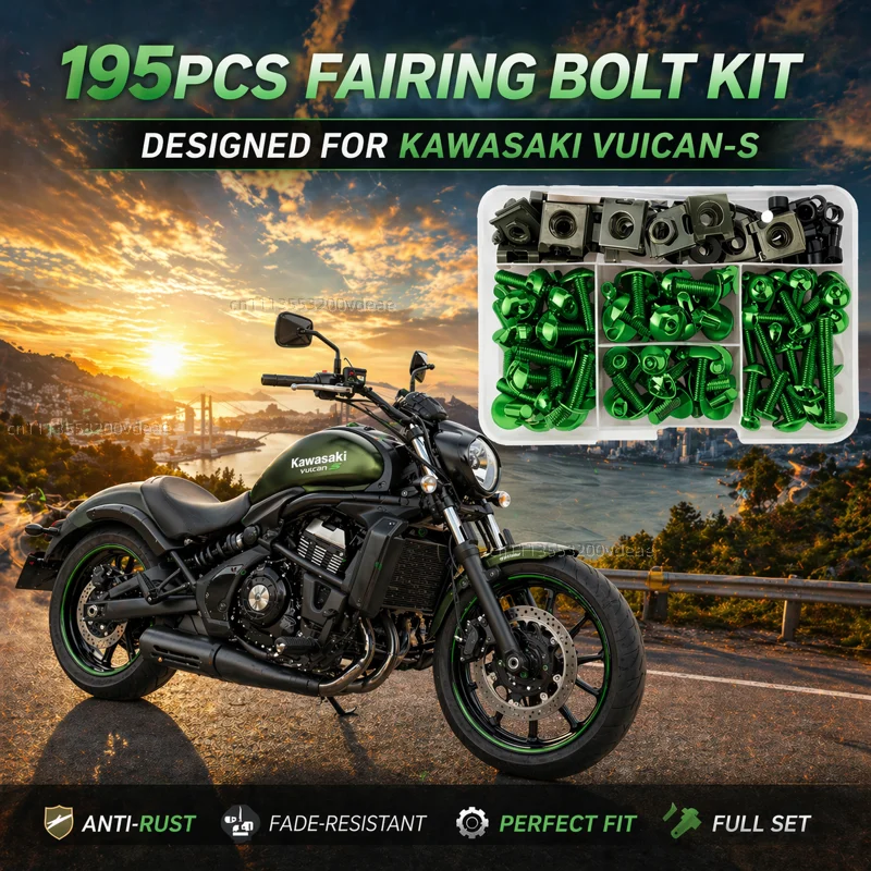 195Pcs Motorcycle Accessories Aluminum Fairing Bolt Screws Kit Nut Clips For Kawasaki VUICAN-S 650 2015-2018 Logo Vuican-s CNC