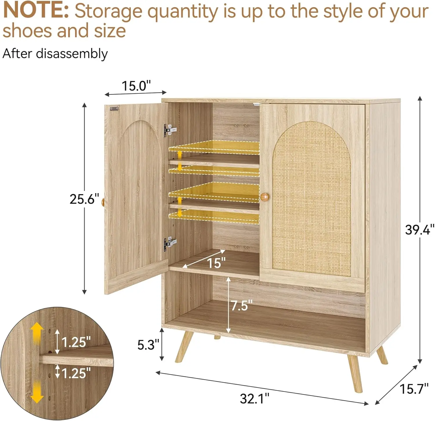 Idealhouse Rattan Shoe Cabinet With Doors, 4-Tier Shoe Storage Cabinet For Entryway, Shoe Rack Organizer Cabinet With Woven