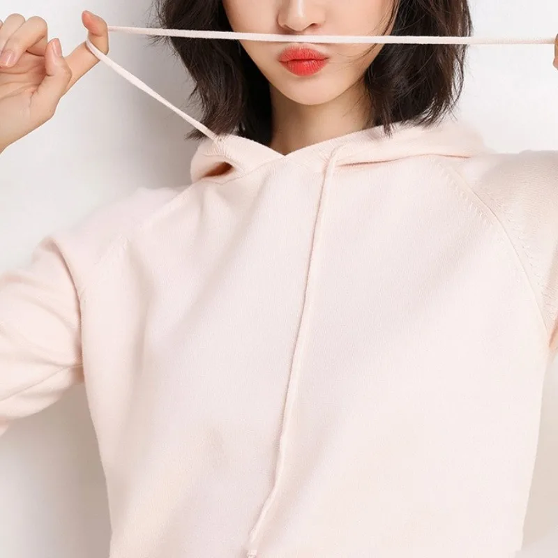 2023 Spring Autumn Winter Hooded Sweater Women's Underlay Pullover Sweater Loose Pullover Fashion Casual Solid Sweet Aesthe Tops