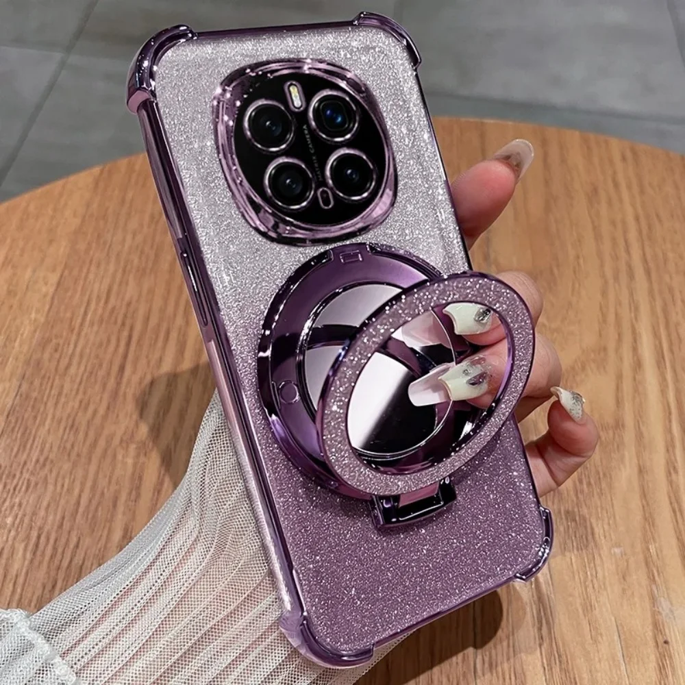 حافظة لهاتف سامسونج A17 A16 A36 A56 A15 A25 A35 A55 A14 A34 A54 مرآة مع سلسلة كريستال ممتصة للصدمات Ahell