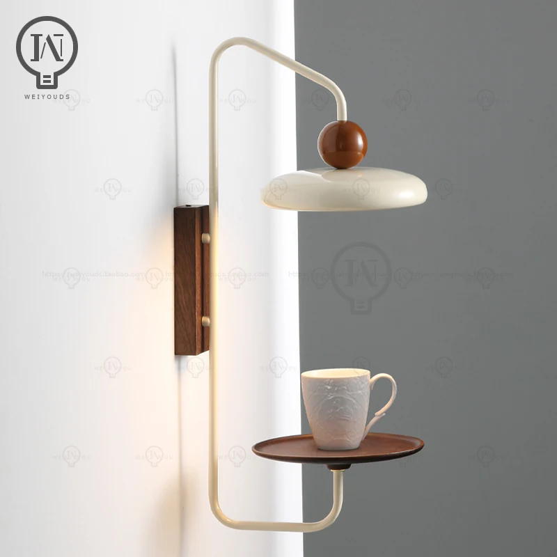 

Wall lamp with storage rack, simple and modern bedroom bedside lamp, Nordic study decoration designer wall lamp