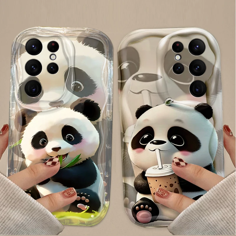 Cartoon Panda Soft Case For Samsung Galaxy S24 Ultra S23 S22 Plus S21 S20 FE A25 A55 A35 A15 A16 A05 A05S A06 TPU Silicone Cover